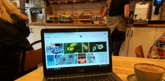 Laptop on a Cafe table