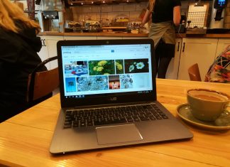 Starting at the Beginning Laptop on a Cafe table